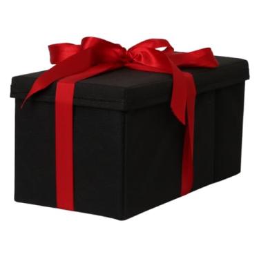 Imagem de Caixa preta para presente padrão premium luxo tamanho P M ou G com fitas para laço vermelha ou dourada Para Presentes Especiais, Kits ou Brindes dia dos namorados (fita dourada, M 28x15x28)