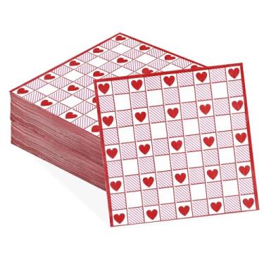 Imagem de 100 peças de guardanapos de papel para coquetel de dia dos namorados, 3 camadas, vermelho, branco, xadrez e coração, toalhas de mão absorventes descartáveis de coração, guardanapos de convidados para