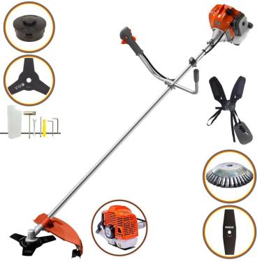 Imagem de Máquina de Cortar Grama Tekna RL430ACN-TK À Gasolina 2T 43cc 1,7HP 9.000rpm Roçadeira Com Carretel + Faca 3 Pontas + Faca 40 Dentes + Escova de Aço