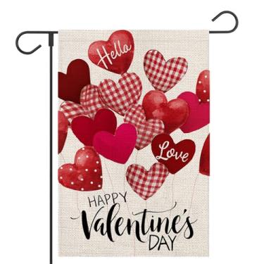 Imagem de OPULANE Feliz Dia dos Namorados Bandeira de jardim 30,5 x 45,7 cm dupla face com balões de coração do amor bandeira decorativa externa de serapilheira para decoração de boas-vindas