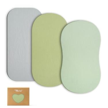 Imagem de TILLYOU Lençóis de berço de musselina para bebês meninos e meninas, pacote com 3, lençóis de colchão de berço de algodão elástico macio e respirável, ajuste ampulheta, oval retangular, 83 x 43 cm