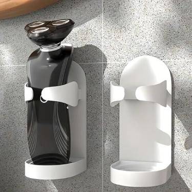 Imagem de 1 suporte de barbeador sem rastro, suporte de barbeador elétrico, suporte de armazenamento com economia de espaço para chuveiro e bancada de banheiro, branco