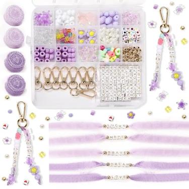 Imagem de Tondiamo 400 peças DIY kit de fabricação de chaveiro e pulseira de fita, contas do alfabeto, estrela de acrílico, letra coração, alfabeto personalizado, artesanato para bolsa, berloque, joias