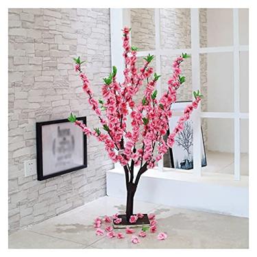Imagem de CZCZC Bonsai artificial, plantas artificiais de flor de pêssego, 99 cm, ramo de flor de pêssego, folhas de ramo, topiária, árvore de seda, decoração de plantas artificiais
