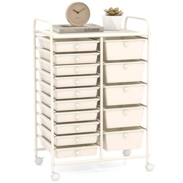 Imagem de Carrinho de armazenamento com 15 gavetas, carrinho utilitário móvel com rodas bloqueáveis, gavetas, carrinho organizador multiuso para casa, escritório, escola, branco