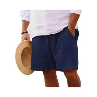 Imagem de Bermuda Masculina Leve De Algodão E Linho Em Cores Sólidas Para Praia 