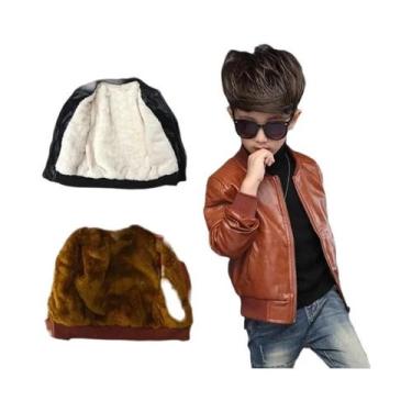 Imagem de Jaqueta De Couro PU De Veludo Para Meninos Moda Outono Inverno Casacos