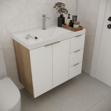 Imagem de Gabinete De Banheiro Sem Cuba Vittare 79,6cm Estilare GAB5003 Carvalho-branco Gaveta Direita