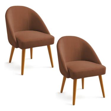 Imagem de Kit 02 Cadeiras Poltrona De Jantar Estofada Luna Boucle Pés Palito Castanho - Pallazio Cor Terracota