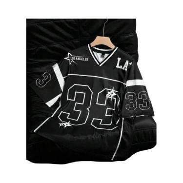 Imagem de Camiseta De Futebol Masculina Oversized Preta Com Decote Em V, Secagem