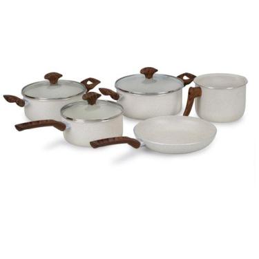 Imagem de Jogo de Panelas Multiflon Antiaderente de Alumínio Bege 5 Peças Petra,