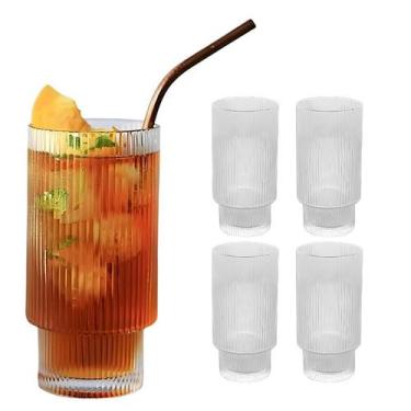 Imagem de Kit 4 Copos De Vidro Canelado Grafiatto Alto Água 310ml - CLICK HOUSE