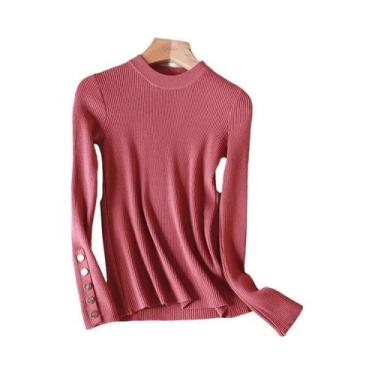 Imagem de Suéter Feminino De Tricô Gola O Manga Longa Slim Fit Com Botões Para O