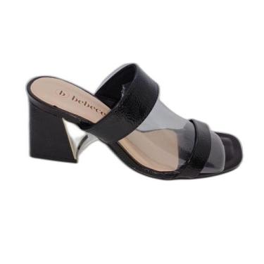Imagem de Tamanco Feminino Slide Salto Bloco Verniz Bebece T6049-101, 37, Preto