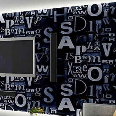 Imagem de QIHANG Papel de parede vintage do alfabeto 3D estereoscópico americano retrô KTV Bar Restaurante Papel de parede azul 0,53m*10m=5,3SQM