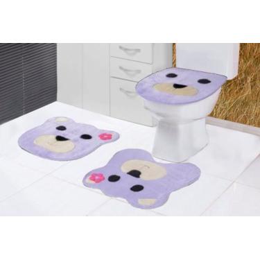 Imagem de Tapete Banheiro Formato Ursa Pelucia Antiderrapante Kit 3 Peças Lilas