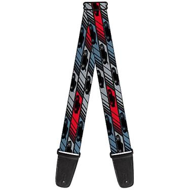 Imagem de Buckle-Down Alça de guitarra GS-WDY404 – Blocos de listras de perfil de carro Carros 3 preto/cinza/azul/vermelho, 5 cm de largura e 73 – 137 cm de comprimento