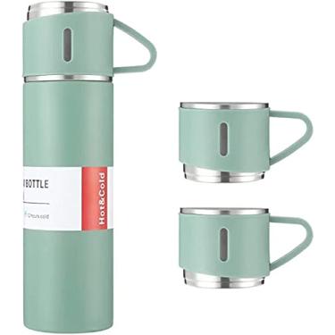 Imagem de Bonnu Garrafa Térmica Café 500ML Aço Inox com Tampa Rosqueável e 3 Canecas (Verde)