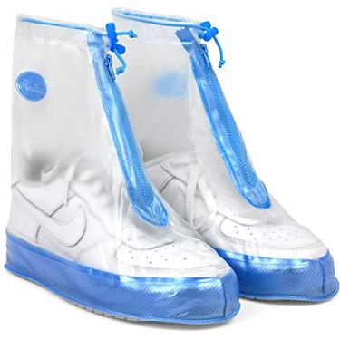 Imagem de Capas de Chuva | Capas Impermeáveis para Sapatos para Homens e Mulheres | Galochas Reutilizáveis (Transparente/Azul, Pequeno)