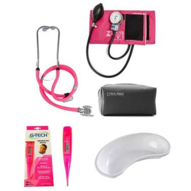 Imagem de Kit medidor de pressão esteto cuba rim e termômetro rosa - P.A MED