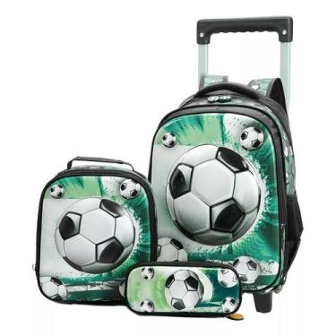 Imagem de Kit Mochila Rodinha Infantil Menino Futebol Escolar Bola 3 D - Ponto V
