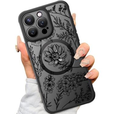Imagem de SEXYMOM Capa magnética para iPhone 13 Pro com protetores de tela de privacidade X2 - Compatível com carregamento sem fio, lindo design floral para mulheres e meninas, - Novas folhas de flores
