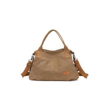 Imagem de CORIOS Bolsa feminina de lona, transversal grande, bolsa casual, alça superior, bolsa, carteiro, Café, Large