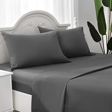 Imagem de ILAVANDE Jogo de Lençóis de Cama de Microfibra Super Macia de Luxo para Hotel - Sem Rugas e Respiráveis - 14 Lençóis de Bolso Profundo para Cama King Size (Cinza Escuro, King)