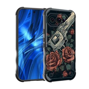 Imagem de EFGWSDER Capa para Pixel 9a, [camada dupla] [proteção contra quedas de grau militar de 3,5 m] Capa resistente à prova de choque para Google Pixel 9a de 6,3 polegadas 2025, armas e flores rosa