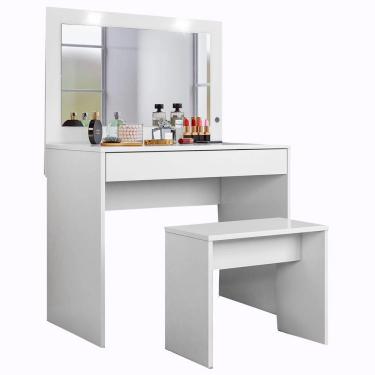 Imagem de Penteadeira Camarim Com Espelho 2 Portas 3 Gavetas E Banqueta Atraente D02 Branco - Mpozenato
