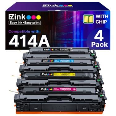 Imagem de E-Z Ink 414A com chip de substituição compatível com cartuchos de toner HP 414A, pacote com 4, 414X para usar com HP Color Laserjet Pro M454dw M454dn MFP M479dw M479dn M479fdw Enterprise M455dn MFP