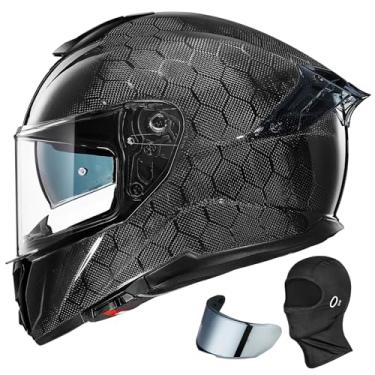 Imagem de ILM Capacetes De Motocicleta De Fibra De Carbono, Leves, Com Viseira Dupla E Asa Traseira, Compatível Com Pinlock, Motocicleta De Rua, Dot Ece, Homens E Mulheres, Modelo 861C (Fibra De Carbono Com E