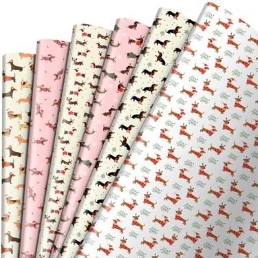 Imagem de Watersay 12 peças de papel de embrulho de Natal de Dachshund fofo para presente de cachorro Weiner divertido para decoração de festa de Natal