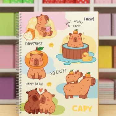 Imagem de Caderno Feminino 1 Materia Capa Dura 80 FLS Capivara c Adesivo - Nova 
