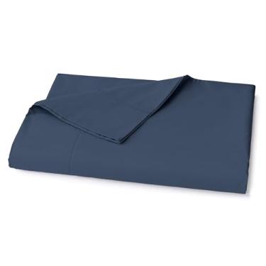 Imagem de Lane Linen Lençol de cima king size 100% algodão orgânico (274 x 264 cm) - lençol de cima king super macio 100% algodão - lençol de cama de algodão leve e durável - azul marinho
