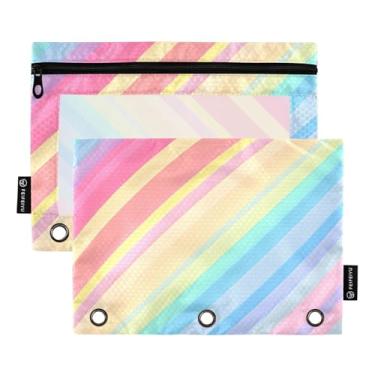 Imagem de CEBUGI 3 bolsas de lápis com zíper e janela transparente, 2 pacotes de estojo para exames de sala de aula (listras coloridas)