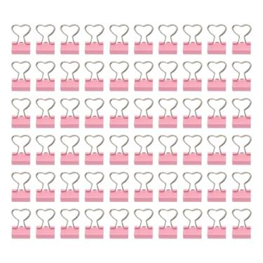 Imagem de Clipes de pasta em forma de coração, metal rosa, força de fixação forte para organizar documentos, ingressos, roupas, 60 peças