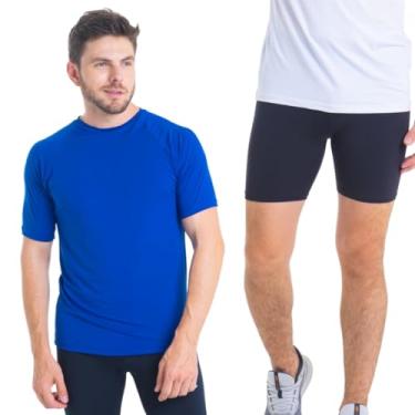 Imagem de Conjunto Camiseta Curta e Bermuda Térmica Segunda Pele Trygg Proteção UV50+ (GG, Azul - Preto)
