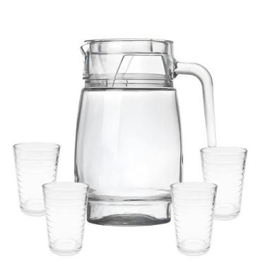 Imagem de Jarra De Vidro Grossa Tampa Com 4 Copos Verão Água Suco 1300ml - CLICK