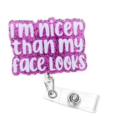 Imagem de Soleebee Carretel de crachá de enfermeira I'm Nicer Than My Face Looks Engraçado, Retrátil, Clipe de Identidade com Clipe Jacaré Giratório de 360° para Estudantes RN LPN CNA MA Médico Trabalhador