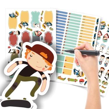 Imagem de Etiqueta Escolar Menino com TAG + Caneta (Skate, Kit de Etiquetas)