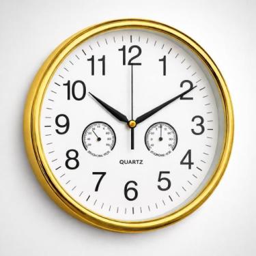 Imagem de Relógio de Parede Analógico com Termômetro e Higrômetro Dourado - Gené