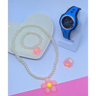 Imagem de Kit Relógio Infantil Digital Menina Cronometro Alarme Calendário Luz L