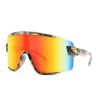 Imagem de Karsaer Óculos de sol Vision Big Shield Wraparound Rave para homens e mulheres Neon Sun Visor Óculos de sol Ciclismo Ski Shades 80s 90s, Espelhado laranja, Large