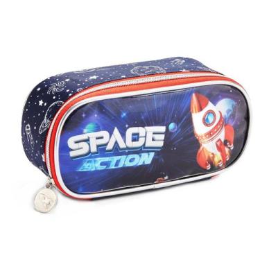 Imagem de Estojo Escolar Infantil Menino Bolsinha Foguete Espacial - Denlex, Mar