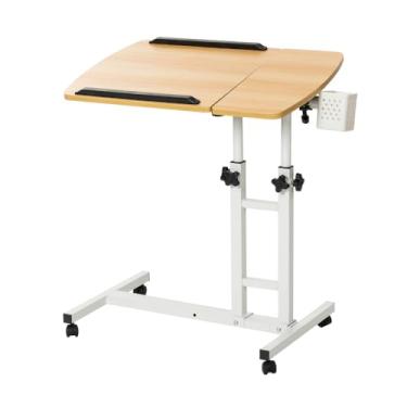 Imagem de Farios Mesa ajustável para laptop com carrinho, estação de trabalho de computador, mesa lateral de cama, mesa inclinável e mouse pad para laptop - marrom claro
