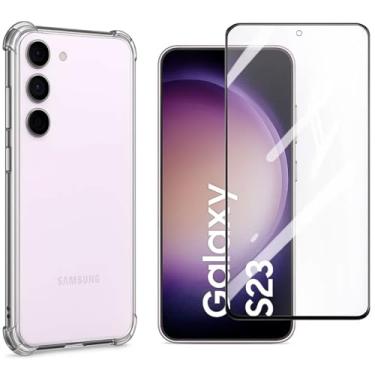 Imagem de Kit Galaxy S23 Capa Capinha Silicone TPU Transparente Anti Impacto + Película Protetora de Cerâmica 9D Anti Risco Anti Impacto Alta Transparente Modelo Compatível com Samsung Galaxy S23