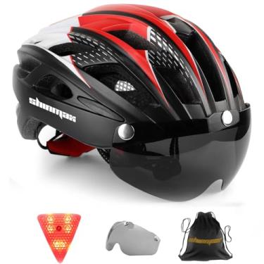 Imagem de Shinmax Capacete de bicicleta, capacete de bicicleta CPSC/CPC para adultos, homens e mulheres, com óculos magnéticos e luz traseira de LED, capacete de ciclismo ajustável SM-T69