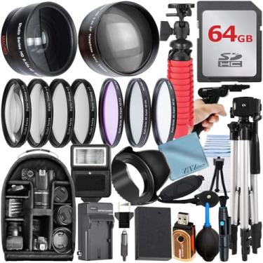 Imagem de ZeeTech Pacote de acessórios de 49 mm para Canon EOS: R100, R50, R10, M5, M6 Mark II, M6 + bateria LP-E17 + cartão de memória de 64 GB + lente telefática + kit de filtro + mochila + tripé + carregador