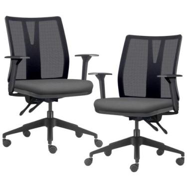 Imagem de Kit 2 Cadeiras de Escritório Giratória Diretor Flow F02 Base Preta Cre